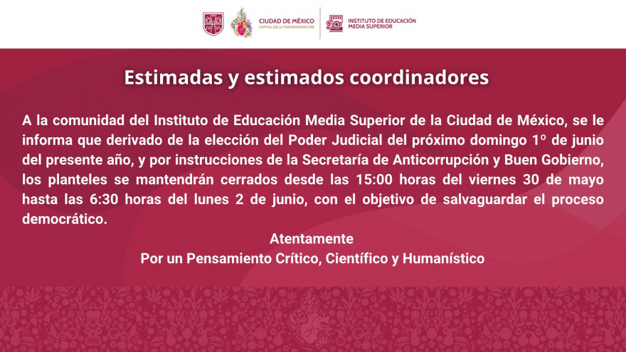 Comunicado por la Jornada Electoral