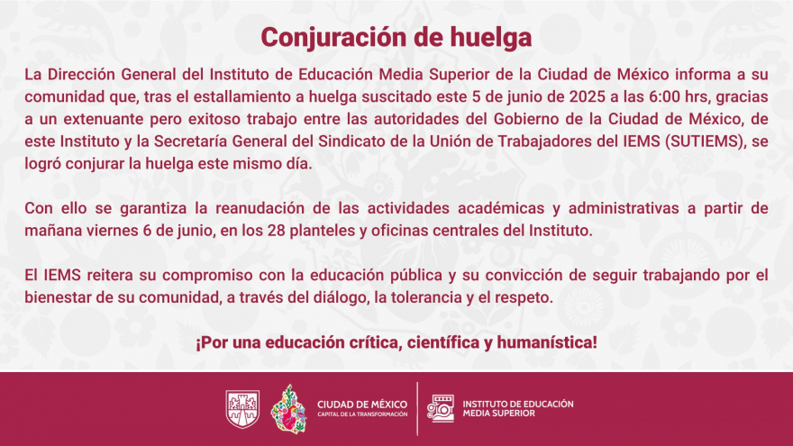 Aviso a la comunidad del IEMS